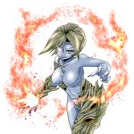  alexia_ashford blue_skin breasts curvy erect_nipples evil female fire highres looking_at_viewer monster_girl resident_evil resident_evil_code_veronica yellow_eyes 
