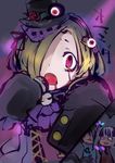  bad_id bad_pixiv_id blonde_hair blood dress hair_over_one_eye hat idolmaster idolmaster_cinderella_girls microphone mini_hat open_mouth shirasaka_koume short_hair solo_focus yummy_yoi 