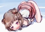  bad_id bad_pixiv_id blush brown_hair crying crying_with_eyes_open double_bun dress drooling idolmaster idolmaster_cinderella_girls munakata_atsumi no_panties purple_eyes solo tears top-down_bottom-up yummy_yoi 