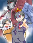  1girl clenched_teeth closed_eyes crown dark_persona decepticon glowing glowing_eyes hitotonari_atari kamizono_(spookyhouse) kiss_players machinery mecha open_mouth possessed red_eyes school_uniform skirt smile starscream tears teeth transformers uniform 