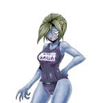  alexia_ashford angry blue_skin breasts curvy erect_nipples fangs female highres monster_girl one-piece_swimsuit resident_evil resident_evil_code_veronica swimsuit 