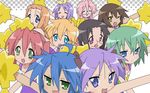  cheerleader everyone highres hiiragi_kagami hiiragi_tsukasa iwasaki_minami izumi_konata kobayakawa_yutaka kusakabe_misao lucky_star minegishi_ayano multiple_girls patricia_martin purple_hair takara_miyuki tamura_hiyori vector_trace wallpaper 