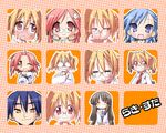  5girls :3 amahara_fuyuki freckles glasses izumi_soujirou kogami_akira labcoat lucky_star miyakawa-ke_no_kuufuku miyakawa_hikage miyakawa_hinata mole mole_under_eye multiple_girls sakuraba_hikaru school_uniform teacher twintails wallpaper yoshimizu_kagami 