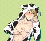  blush cow_costume free! male_focus nipples tachibana_makoto tongue wince 