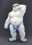  2019 anthro belly black_nose blue_eyes bulge clothing fur humanoid_hands male mammal moobs navel nipples overweight overweight_male polar_bear simple_background solo totemmo underwear ursine white_fur 