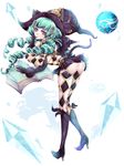  ass bare_shoulders book boots breasts drill_hair elbow_gloves female fiore_burnelli gloves green_hair hat highres large_breasts leaning leaning_forward long_hair looking_at_viewer revealing_clothes shiny shiny_skin solo star_ocean star_ocean_integrity_and_faithlessness tail yellow_eyes 