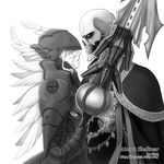  1girl ainz_ooal_gown aken armor looking_at_another monochrome overlord_(maruyama) robe shalltear_bloodfallen skeleton undead vampire weapon wings 