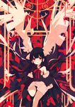  abstract bangs black_hair blood blood_splatter blunt_bangs blush bow commentary crying detached_sleeves highres long_hair looking_at_viewer nishinoda open_mouth original red red_eyes sad solo wings 