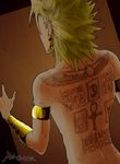  blonde_hair earring egypt jewelry male_focus marik_ishtar scar shirtless short_hair solo tan tattoo wristband yami_marik yu-gi-oh! yuu-gi-ou_duel_monsters 