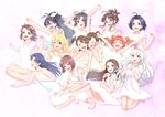  :d akizuki_ritsuko amami_haruka barefoot dress futami_ami futami_mami ganaha_hibiki hagiwara_yukiho highres hoshii_miki idolmaster idolmaster_(classic) kikuchi_makoto kisaragi_chihaya minase_iori miura_azusa multiple_girls okoge_(kogekaki) open_mouth shijou_takane smile takatsuki_yayoi white_dress 