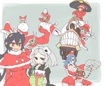  6+girls :3 angry apron aqua_hair arms_behind_head black_eyes black_hair bloody_marie_(skullgirls) blue_hair blush bow breasts cerebella_(skullgirls) cleavage clenched_teeth commentary_request detached_sleeves disembodied_head double_(skullgirls) fangs filia_(skullgirls) fur_trim gift gloves grey_hair hair_ornament hair_over_one_eye hat head_in_hand head_swap large_breasts long_hair maid maid_apron mask ms._fortune_(skullgirls) multiple_girls navel open_mouth orange_hair painwheel_(skullgirls) parasoul_(skullgirls) peacock_(skullgirls) red_eyes red_hair ribbon samson_(skullgirls) santa_costume santa_hat scar sharp_teeth short_twintails sitting skull_hair_ornament skullgirls smile snowman sumiyao_(amam) surgical_mask teeth twintails umbrella underboob valentine_(skullgirls) vice-versa_(skullgirls) yellow_sclera 