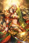  armor bikini_armor breasts brown_eyes brown_hair cleavage dated genderswap genderswap_(mtf) guan_yu_(sangokushi_ranbu) hand_behind_head highres huge_breasts light_rays lips loincloth long_hair official_art original parted_lips sangokushi_ranbu scratches solo sword tajima_yukie tiara very_long_hair weapon 