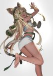  adachi_yousuke animal_ears barefoot blonde_hair breasts cat_ears character_request copyright_request dark_skin green_eyes long_hair looking_at_viewer open_mouth small_breasts smile solo tail white_background 