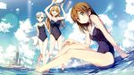  ball beach blonde_hair blue_hair boat brown_eyes brown_hair building clouds fin_e_ld_si_laffinty group kantoku kyouno_madoka long_hair muginami photoshop purple_eyes purple_hair rinne_no_lagrange short_hair sky swimsuit waifu2x water white_hair yellow_eyes 