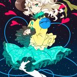  floral_print green_eyes hat heart kakueki-teisha komeiji_koishi long_hair long_sleeves looking_at_viewer shirt silver_hair skirt solo third_eye touhou wavy_hair wide_sleeves 