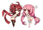  ahoge ass blade_(soccer_spirits) hairband long_hair low_twintails luka_(soccer_spirits) multiple_girls open_mouth pink_eyes pink_hair reason_(ficafe) red_eyes red_hair short_hair soccer_spirits swimsuit tears twintails 