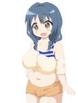  bare_shoulders belly blue_hair blush breasts brown_eyes furutani_himawari hairband large_breasts long_hair midriff navel open_mouth plump solo standing yoshihiro yuru_yuri 