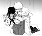  1girl blush breasts couple hal_(sakurajam) hetero hyuuga_hinata large_breasts long_hair monochrome naruto sex uzumaki_naruto 