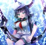  anchor aqua_eyes aqua_hair breasts bubble fukurahagi_uomaru hat large_breasts light_rays murasa_minamitsu sailor sailor_collar sailor_hat short_sleeves shorts solo touhou underwater 