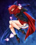  ass bare_legs black_blouse blouse bow cape hair_bow high_collar highres long_sleeves miniskirt red_cape red_eyes red_hair sekibanki skirt solo tatsuya_(guild_plus) touhou upskirt 
