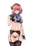  aderfabill bra garter_belt gloves green_eyes headband highres panties red_hair ribbon solo thighhighs underwear unlight veronica_(unlight) 