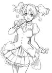  bad_id bad_pixiv_id bow cowboy_shot earrings fresh_precure! greyscale heart heart_earrings hisaki idol jewelry lineart looking_at_viewer microphone momozono_love monochrome precure short_hair short_twintails sketch skirt smile solo twintails white_background wrist_cuffs 
