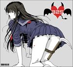  black_hair blood female heart horns long_hair mitsuko_souma sakurase school_uniform sickle solo weapon 