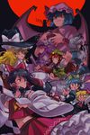  akiyoku ascot bat_wings black_background black_hair blonde_hair blue_eyes blue_hair blush_stickers book braid brown_eyes cirno crescent crop_top detached_sleeves fang fighting_stance flandre_scarlet frills gohei hair_ribbon hair_tubes hakurei_reimu hat highres hong_meiling ice ice_wings izayoi_sakuya japanese_clothes kirisame_marisa long_hair long_sleeves looking_at_another looking_at_viewer looking_back looking_down maid_headdress midriff miko mob_cap moon multiple_girls nail_polish navel open_book open_mouth outstretched_arms patchouli_knowledge petticoat profile puffy_sleeves purple_hair red_eyes red_hair red_moon remilia_scarlet ribbon rumia shirt short_hair short_sleeves silhouette silver_hair skirt skirt_set smile star the_embodiment_of_scarlet_devil touhou tress_ribbon twin_braids vest wide_sleeves wings witch_hat wrist_cuffs yellow_eyes 