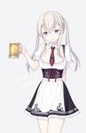  :o alcohol apron bad_id bad_pixiv_id bare_legs beer beer_mug blonde_hair breasts character_name cnm collarbone corset cowboy_shot cup detached_collar dirndl drink drinking_glass foam frilled_sleeves frills german_clothes graf_zeppelin_(kantai_collection) highres holding holding_cup iron_cross kantai_collection large_breasts looking_at_viewer necktie open_mouth puffy_short_sleeves puffy_sleeves purple_eyes red_neckwear short_sleeves sidelocks solo thighs tsurime twintails underbust waist_apron white_apron wing_collar 