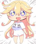  barefoot blonde_hair chibi clothes_writing emphasis_lines english iowa_(kantai_collection) kantai_collection long_hair purple_eyes ranguage shirt solo standing star star-shaped_pupils symbol-shaped_pupils t-shirt translated tsukko_(3ki2ne10) 