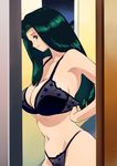 blush bra breasts cirima cleavage curvy female green_hair jigoku_sensei_nube large_breasts long_hair navel panties solo takahashi_ritsuko underwear undressing 