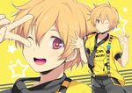  blonde_hair free! hazuki_nagisa male_focus pink_eyes v wink 