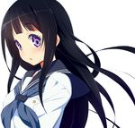  9law :o black_hair blush chitanda_eru hyouka long_hair looking_at_viewer purple_eyes school_uniform serafuku simple_background solo white_background 