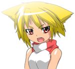  animal_ears anime_coloring bangs bare_shoulders blonde_hair looking_at_viewer open_mouth original otoo_(izanagi) red_eyes short_hair solo upper_body white_background 