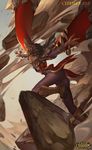  ass brown_eyes brown_hair citemer dark_skin foreshortening league_of_legends lips looking_at_viewer outstretched_arms parted_lips perspective short_hair solo taliyah 