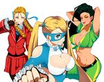  black_hair blonde_hair breasts dark_skin kanzuki_karin large_breasts laura_matsuda multiple_girls noboes rainbow_mika simple_background smile street_fighter street_fighter_v street_fighter_zero white_background 