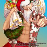  2014 bad_id bad_pixiv_id beard brown_eyes candy candy_cane cigar doll elder_sign_(game) facial_hair floral_print flower food galatea0228_(umemaru) gift glasses hat holly male_focus midriff muscle navel official_art old_man original poinsettia pointing pointing_at_viewer sack santa_hat smoking solo star toy watermark white_hair wreath 