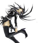  black_hair black_legwear d.gray-man lenalee_lee long_hair mei-chan_no_shituzi purple_eyes simple_background solo thighhighs torn_clothes white_background 