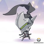  artist_request chibi copyright_name full_body genji_(overwatch) katana lowres male_focus official_art overwatch solo sword weapon 