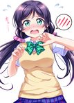 blush embarrassed green_eyes harunabe_(refresh_star) long_hair looking_at_viewer love_live! love_live!_school_idol_project open_mouth otonokizaka_school_uniform purple_hair school_uniform short_sleeves simple_background solo speech_bubble spoken_blush toujou_nozomi twintails white_background 