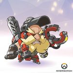  artist_request beard blonde_hair chibi clenched_teeth copyright_name eyepatch facial_hair full_body gloves hammer lowres male_focus mask mask_on_head official_art overwatch solo teeth torbjorn_(overwatch) welding_mask 