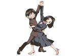  1girl black_hair blush dancing gakuran holding_hands official_art school_uniform sesuji_wo_pin!_to short_hair sweatdrop tsuchiya_masaharu watari_eri yokota_takuma 