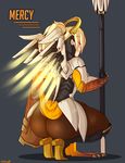 artist_name ass bad_id bad_tumblr_id blonde_hair character_name closed_eyes full_body highres kimmi kneeling long_hair mechanical_halo mechanical_wings mercy_(overwatch) overwatch pantyhose red_cross solo staff thighs wings yellow_wings 