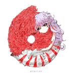  ammonite black_eyes english expressionless folded food long_hair looking_at_viewer meat original pale_skin personification purple_hair simple_background solo sparkle tera white_background 