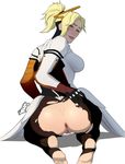  anus artist_name ass blonde_hair blue_eyes blush feet from_behind halo kneeling looking_back mechanical_halo mercy_(overwatch) naavs overwatch parted_lips ponytail pussy soles solo toes torn_clothes white_background 