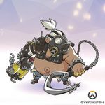  artist_request chain chibi copyright_name fat fat_man full_body gas_mask gun lowres male_focus mask official_art overwatch roadhog_(overwatch) shirtless solo spikes weapon white_hair x_navel 