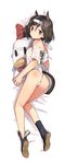  animal_ears ass bangs bare_shoulders body_blush boots breasts brown_hair dakimakura full_body fundoshi hair_between_eyes headband japanese_clothes kuroda_kunika looking_back lying medium_breasts no_socks noble_witches off_shoulder on_stomach sample shimada_fumikane solo stuffed_animal stuffed_toy sweat swept_bangs tail world_witches_series yamakasa 