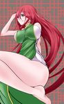  bare_shoulders braid chinese_clothes green_eyes highres hong_meiling long_hair makura_cover red_hair sleeveless solo thighs touhou twin_braids very_long_hair 