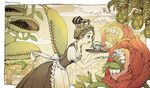  blonde_hair blue_eyes braid brushing_teeth carnivorous_plant female frog maid_apron open_mouth original parallela66 pitcher_plant plant puffy_short_sleeves spider teeth tongue_out toothbrush twitter_username 