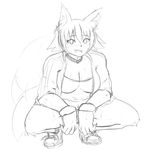  animal_ears bike_shorts blush breasts cleavage collar dog_ears dog_girl dog_tail drawfag fangs greyscale happy huge_breasts imperium_drawfag jacket kobold midriff monochrome monster_girl monster_musume_no_iru_nichijou open_mouth polt shoes short_hair short_shorts shorts smile sneakers solo sportswear squatting sweat tail tail_wagging tank_top track_jacket 